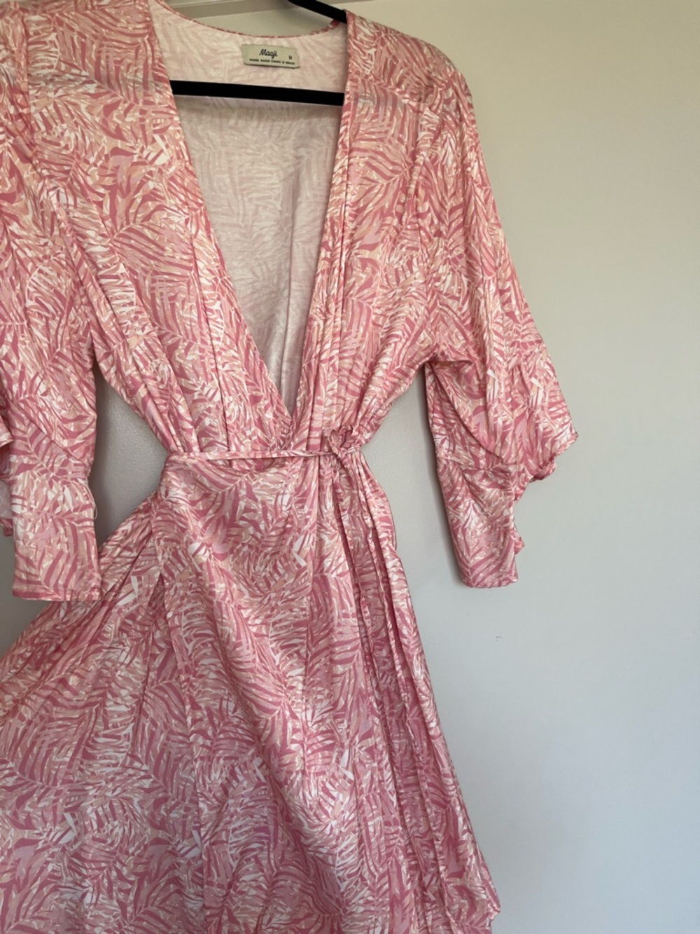 Maaji Pink and Cream Leaf-Print Wrap Dress - Picture 7 of 13